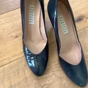 Barneys New York blue patent leather pumps